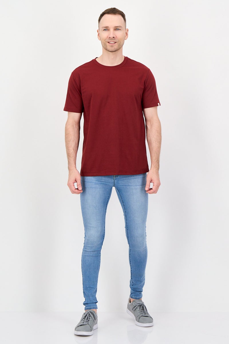 Fudo Men Crew Neck Short Sleeve Solid T-Shirt, Dark Red - Image 4